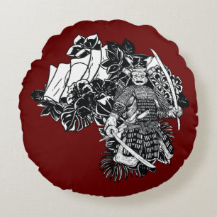 Legendary Samurai Warrior with Katana Design Round Cushion