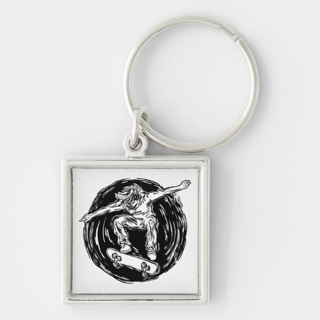 Legendary Skater Doing Mid-Air Skateboarding Key Ring (Front)