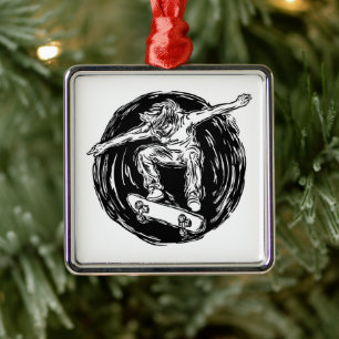 Legendary Skater Doing Mid-Air Skateboarding Metal Tree Decoration