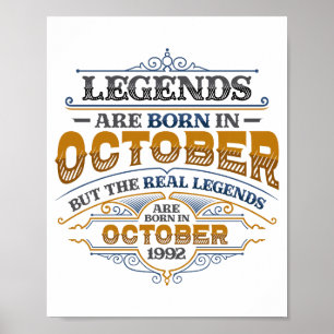 Legends Are Born In October 1992 Womens Birthday C Poster