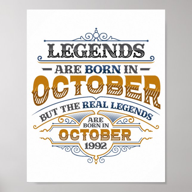 Legends Are Born In October 1992 Womens Birthday C Poster (Front)
