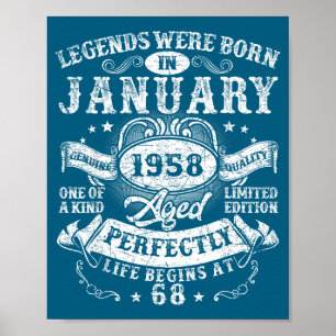 Legends Born January 1958 Vintage Illustration Poster
