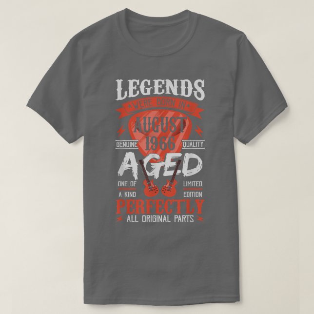 Legends Were Born in August 1966Guitar Pick Guitar T-Shirt (Design Front)