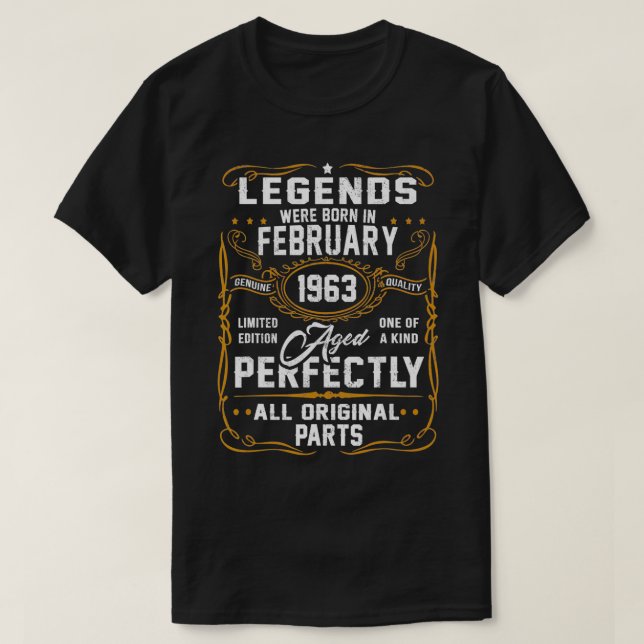 Legends Were Born In February 1963 58th Birthday G T-Shirt (Design Front)