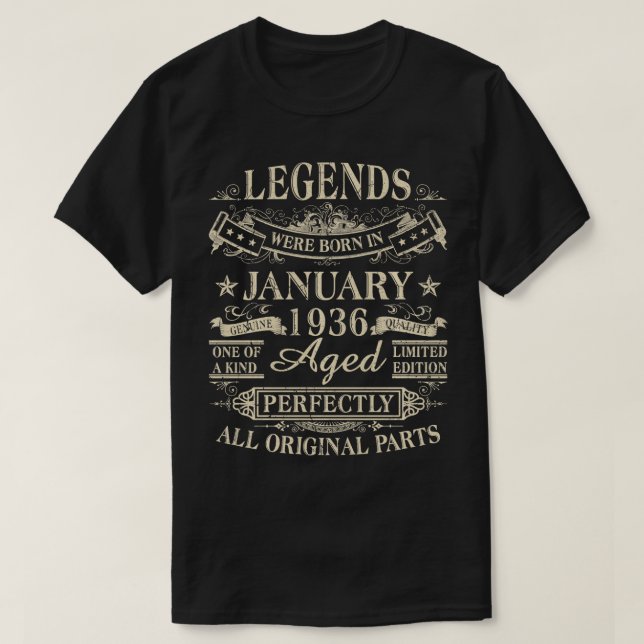 Legends Were Born In January 1936 88th Birthday  T-Shirt (Design Front)