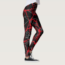Leggings, abstract design black, grey, red
