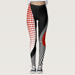 Leggings, abstract design, black, grey, red,white leggings