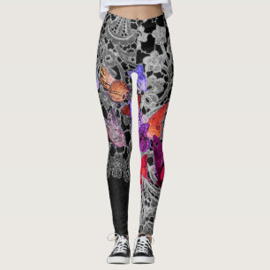 LEGGINGS ANTIQUE LACE PATTERN WITH BUTTERFLIES
