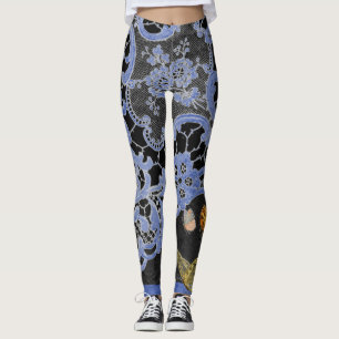 LEGGINGS ANTIQUE LACE PATTERN WITH BUTTERFLIES