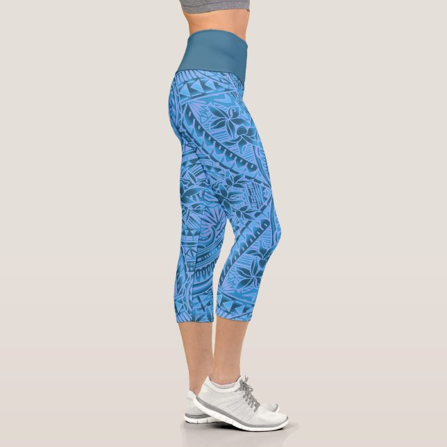 Leggings Capri taille haute/Tribal/Bleu pétrole (Right)