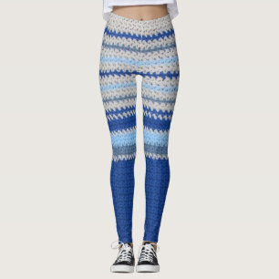 Leggings - Crochet Stripes in Blue
