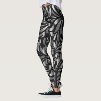 Leggings - Drama in Black and Silver