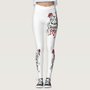 Leggings Exclusive design. Sculls with red bow.