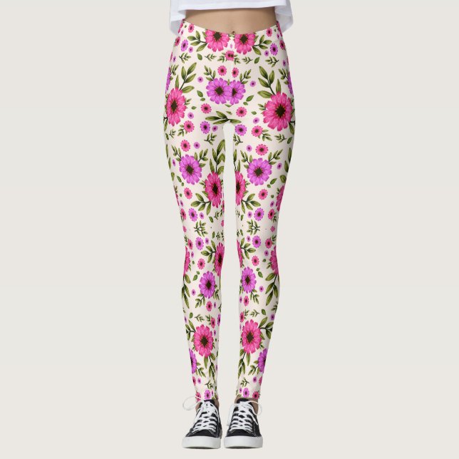 Leggings featuring a vibrant floral pattern  (Front)