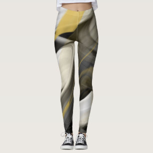 Leggings Fitness Abstract Art Black White Gold