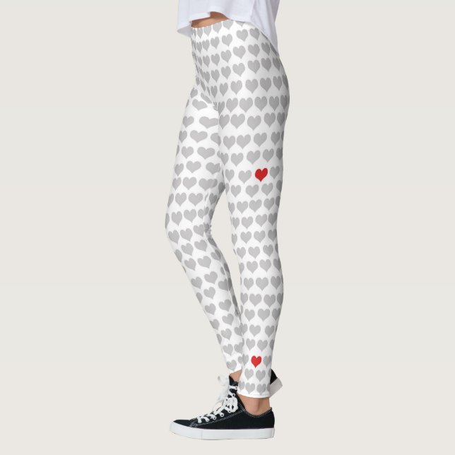 Leggings - Gray Hearts Red Heart (Left)