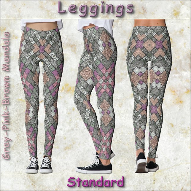 LEGGINGS - Grey-Pink-Brown Mandala Design (Creator Uploaded)