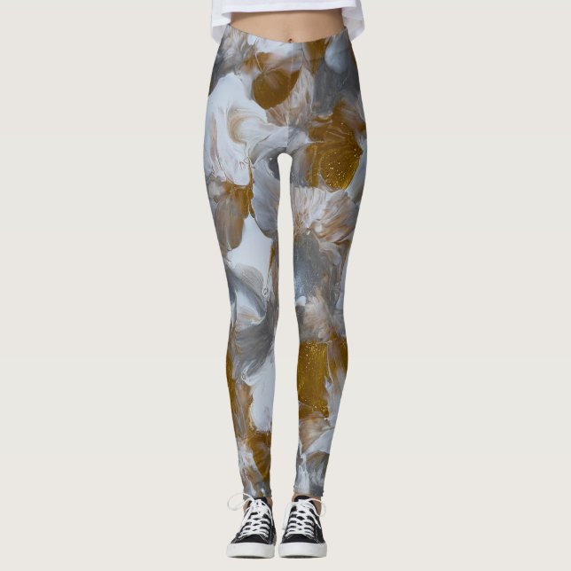Leggings-Handmade artwork-silver and gold  Leggings (Front)