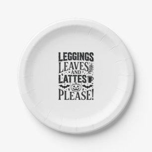 Leggings Leaves Lattes Halloween Fall Coffee Desig Paper Plate