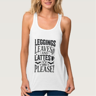 Leggings Leaves Lattes Halloween Fall Coffee Desig Singlet