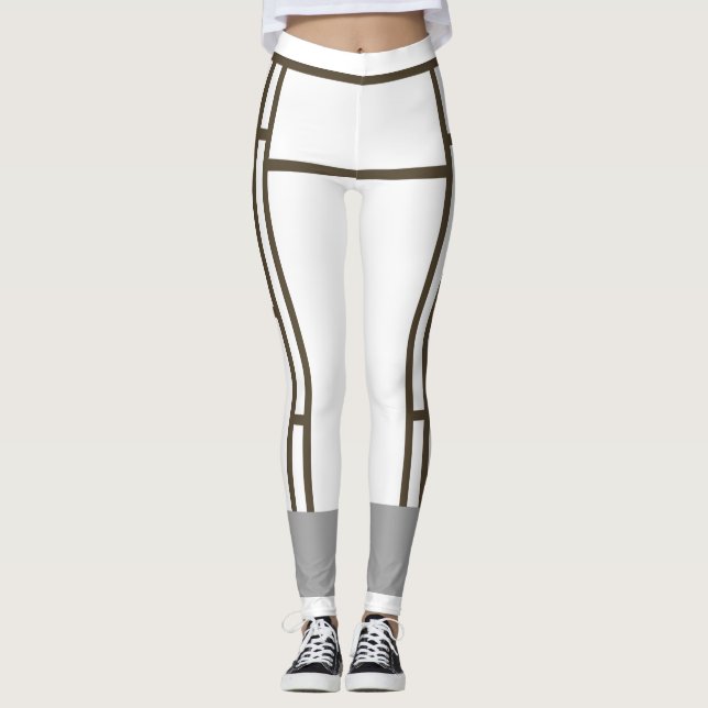 Leggings Mondrian Inspired White Brown 1 (Front)