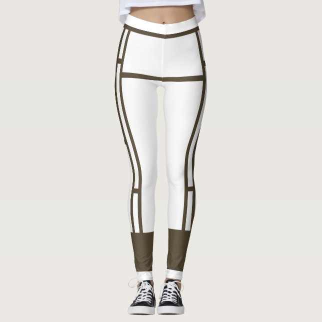 Leggings Mondrian Inspired White Brown 4 (Front)