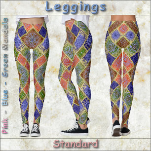 LEGGINGS - Pink-Blue-Yellow-Green Mandala Design