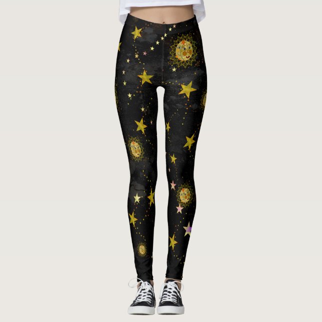 Leggings, Sun, Moon and Stars Abstract Design Leggings (Front)