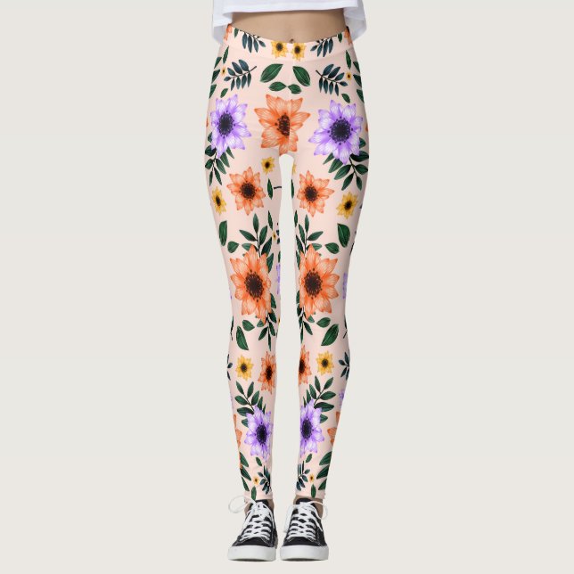 Leggings with a floral design featuring large  (Front)