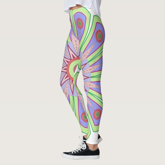 Leggings with art of green and pink (Left)