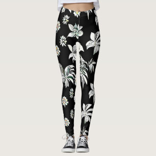 Leggings with black and white style flowers