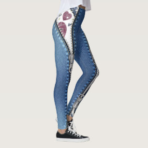 Leggings with Heart-Hearted Jeans Blue Cuts