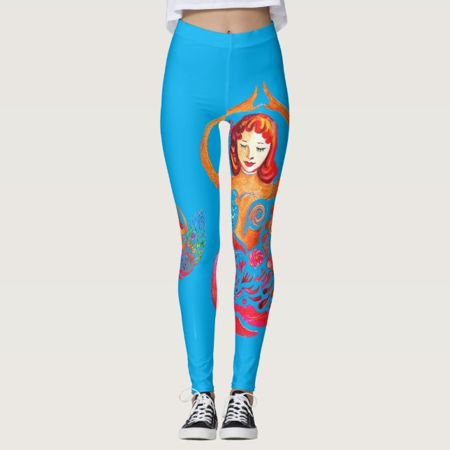 Leggings with Yoga Meditation Woman rainbow Design (Front)