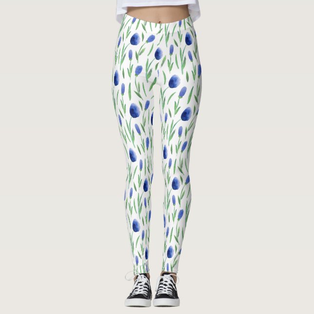 Leggings Women - Blue Flowers Pattern (Front)
