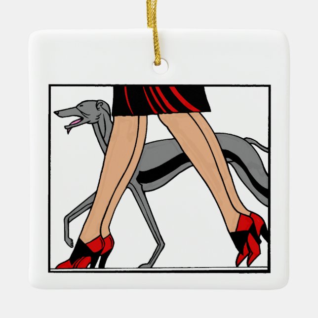 Legs Art Deco Women Greyhound Whippet Dog R Ceramic Tree Decoration (Front)