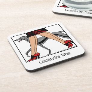 Legs Art Deco Women Greyhound Whippet Dog R Coaster