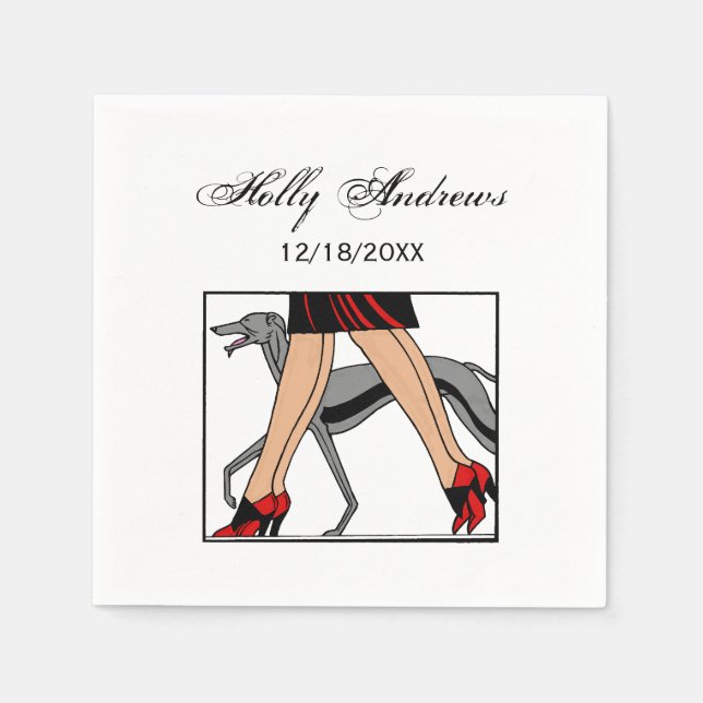 Legs Art Deco Women Greyhound Whippet Dog R Napkin (Front)