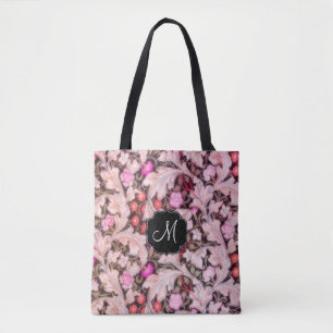 Leicester Pink Floral Pattern with Monogram Tote Bag