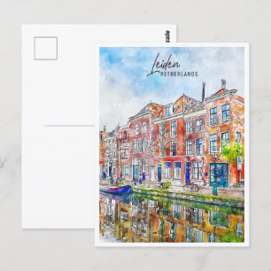 Leiden Netherlands Travel Place Watercolor Postcard