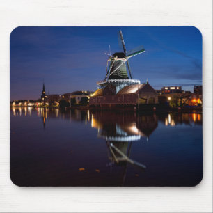 Leidschendam windmill with reflection at night mouse pad
