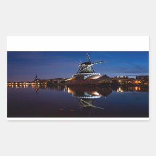 Leidschendam windmill with reflection at night rectangular sticker