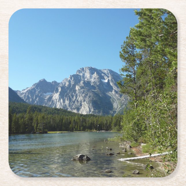 Leigh Lake at Grand Teton National Park Square Paper Coaster (Front)