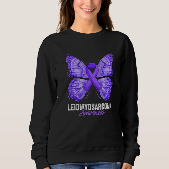 Leiomyosarcoma Awareness Month Butterfly Purple Ri Sweatshirt (Front)