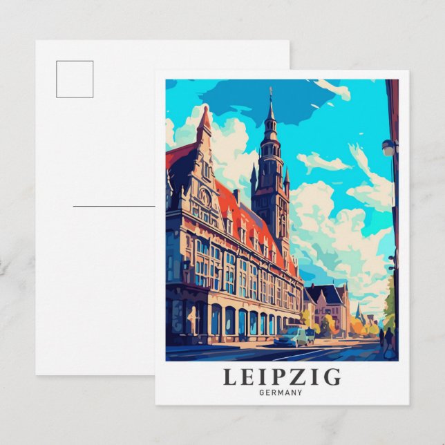 Leipzig Germany Art Vintage Travel Illustration Postcard (Front/Back)