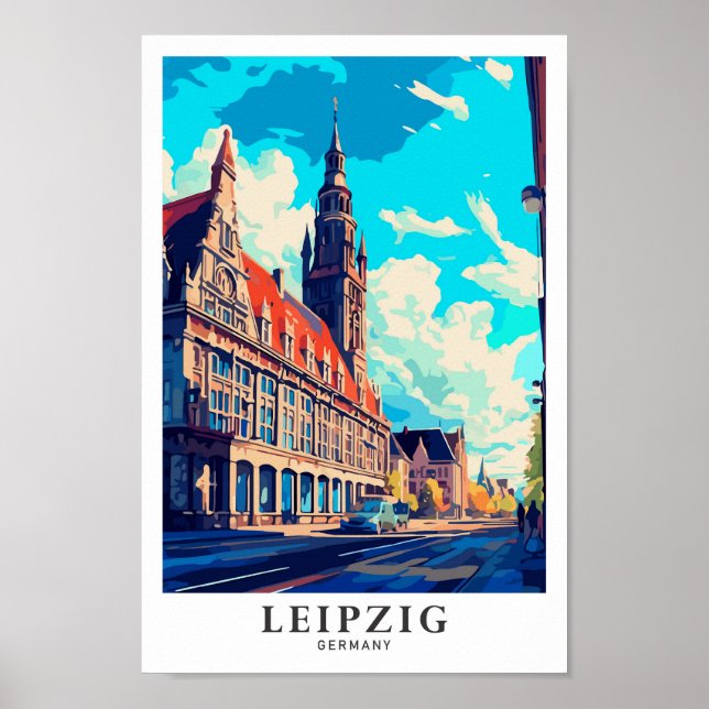 Leipzig Germany Art Vintage Travel Illustration Poster (Front)