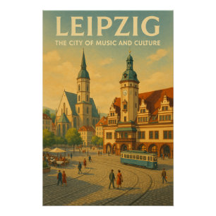 Leipzig, Germany Retro Travel Poster