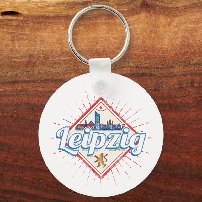 Leipzig Germany Saxony Retro Skyline Vintage Key Ring (Front)