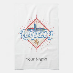 Leipzig Germany Saxony Retro Skyline Vintage Tea Towel