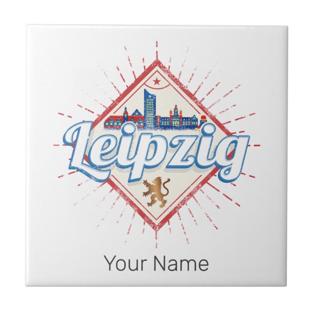 Leipzig Germany Saxony Retro Skyline Vintage Tile (Front)