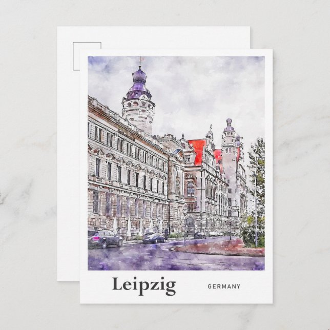 Leipzig Germany Travel Watercolor Hand Drawn Postcard (Front/Back)